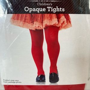 Red Opaque Tights Girls Nylon Dance Christmas Costume Party Small 4-6 New Kids
